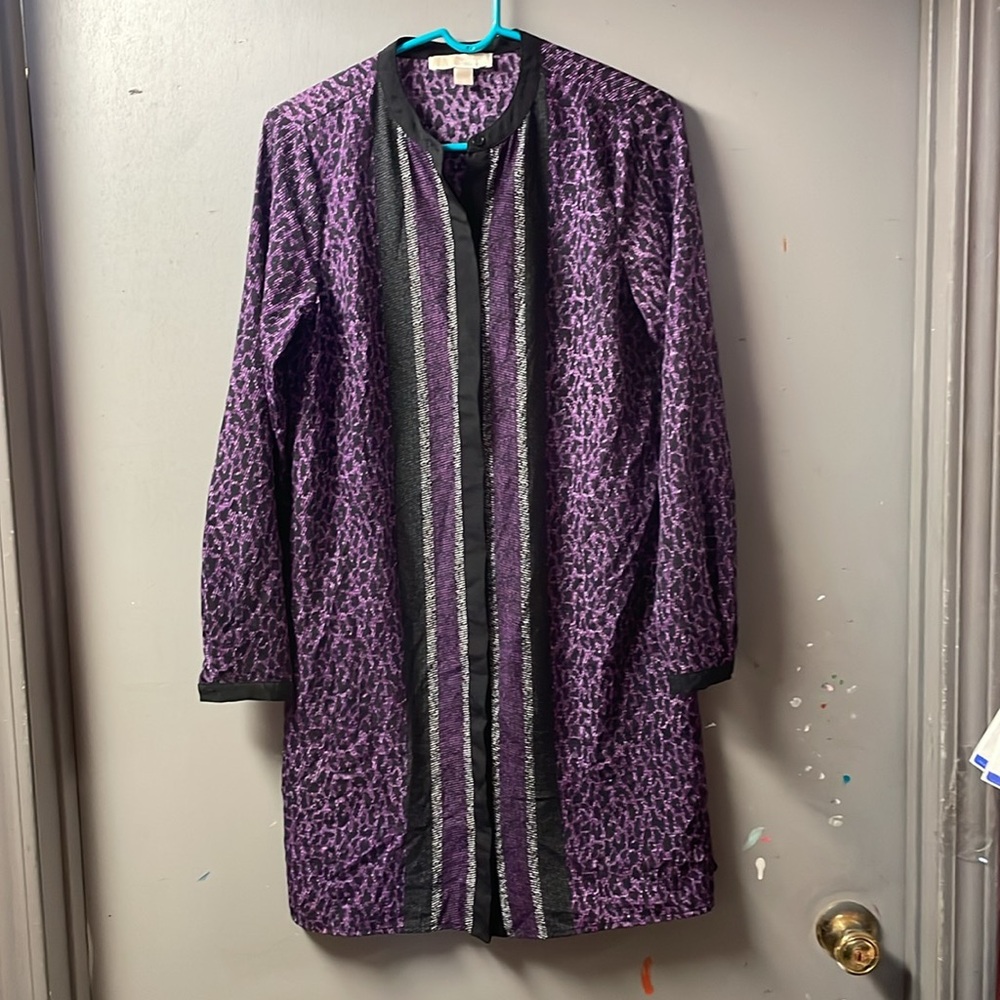 Michael Kors purple black leopard shirt dress
